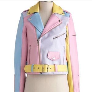 UNIF Colorblock Pastel Moto Leather Jacket